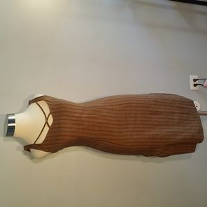 Vertigo Paris DRESS XS Brown Stripe office Business Sleeveless Cross Neck Accent